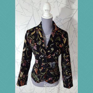 Index Black Corduroy Floral Embroidered Button Front Blazer